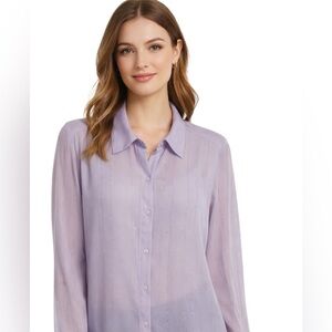 Jordan Blue Label Sheer Lavender Button-Up Blouse Long Sleeve